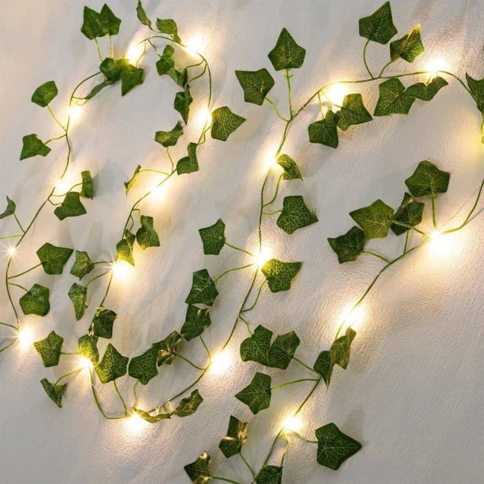Guirlande lumineuse avec feuilles chaîne lumineuse de lierre 2m Artificial Green Leaf Ivy Vine with 20 LED Light