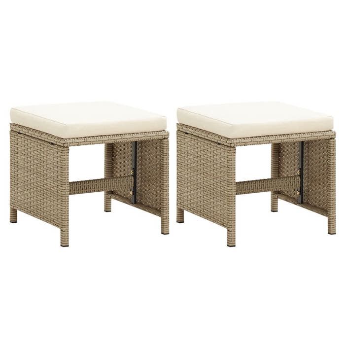 Sale juilletTabourets de jardin lot de 2 avec coussins - vidaXL - résine tressée - beige - avec repose-pied - 41 x 41 x 35 cm ekj9