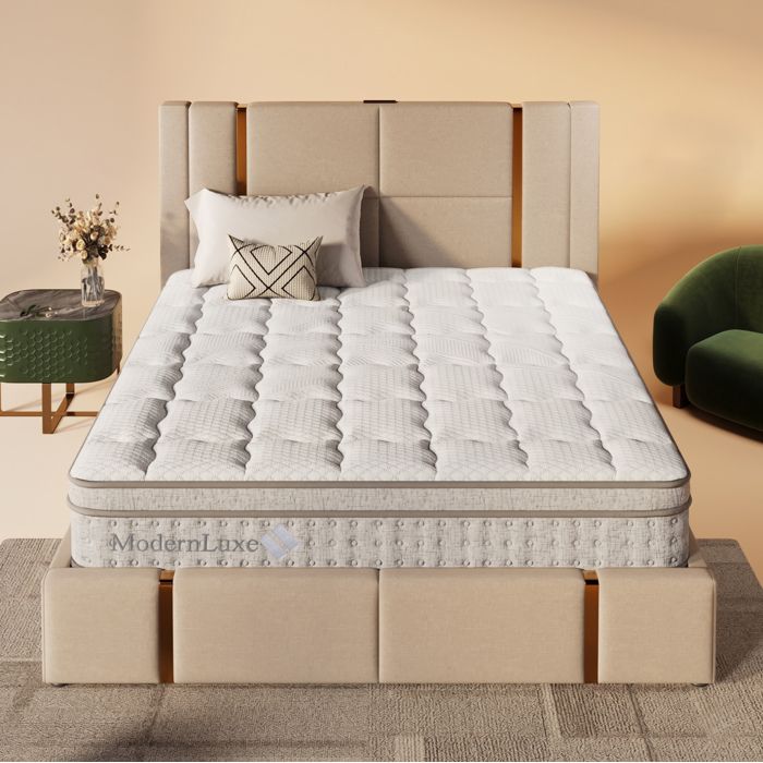 Matelas hybride 140 x 190 cm à ressorts ensachés 7 zones mousse froide H3 ferme épaisseur 25 cm blanc