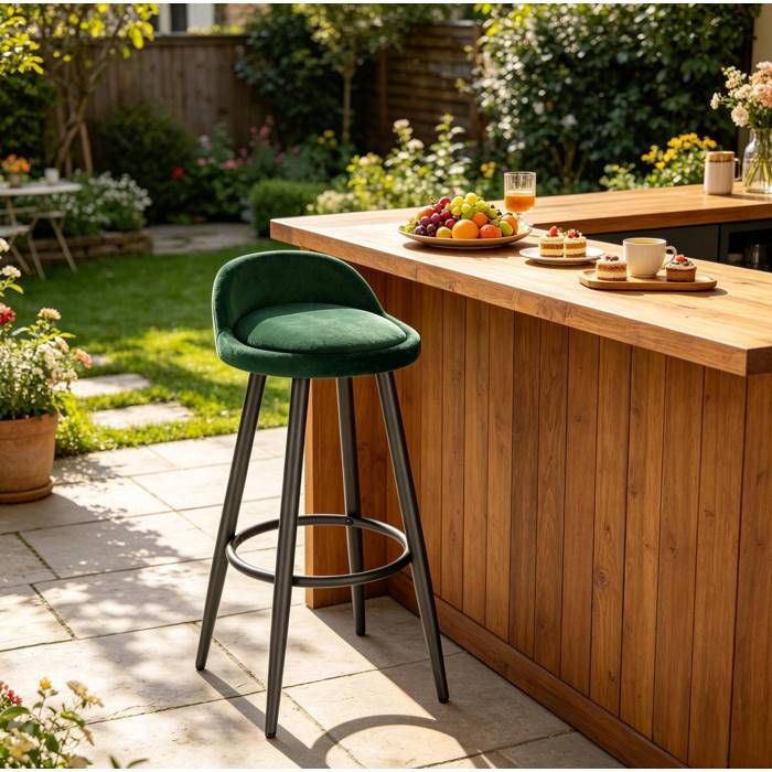 Tabouret Bar Velours Vert Foncé Tabouret Cuisine Moderne FloraGrace Pour Cuisine Et Bar Facile A Monter 36 5x36 5x78 5cm