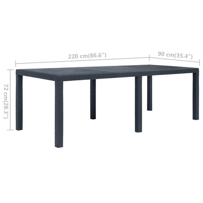 Table de jardin Anthracite 220x90x72 cm Plastique Aspect rotin_2 ans garantie_98334