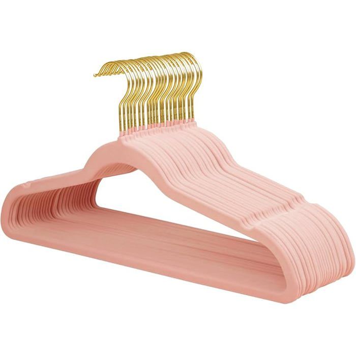 Lot de 22 cintres en Velours avec Crochet pivotant doré Rose  Cintres de costume en feutre antidérapants Paquet de 22