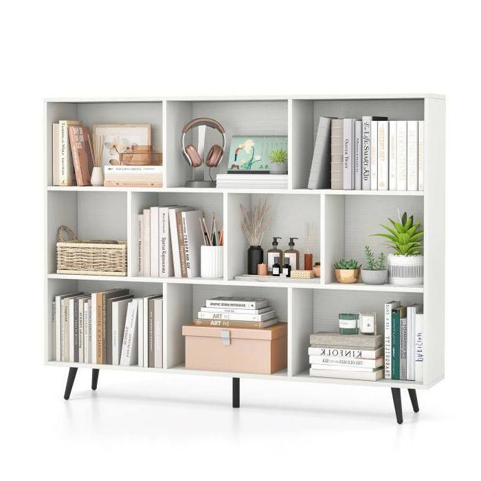 Entretien facile bibliothèque 10 cases blanche étagère de rangement 140 cm pour livres et déco