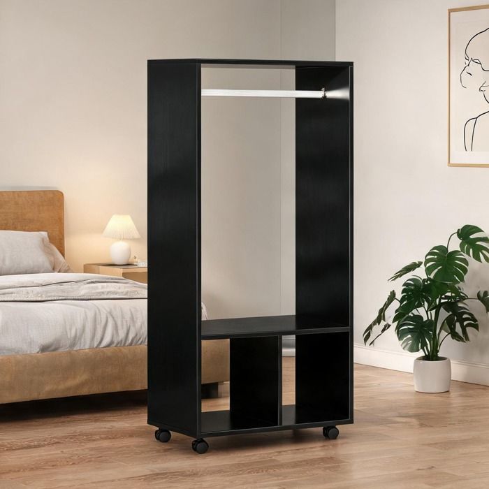 Armoire penderie mobile en panneaux de particules imitation bois noir - 128 cm - Noir Panneaux de particules 60 x 40 x 128 cm