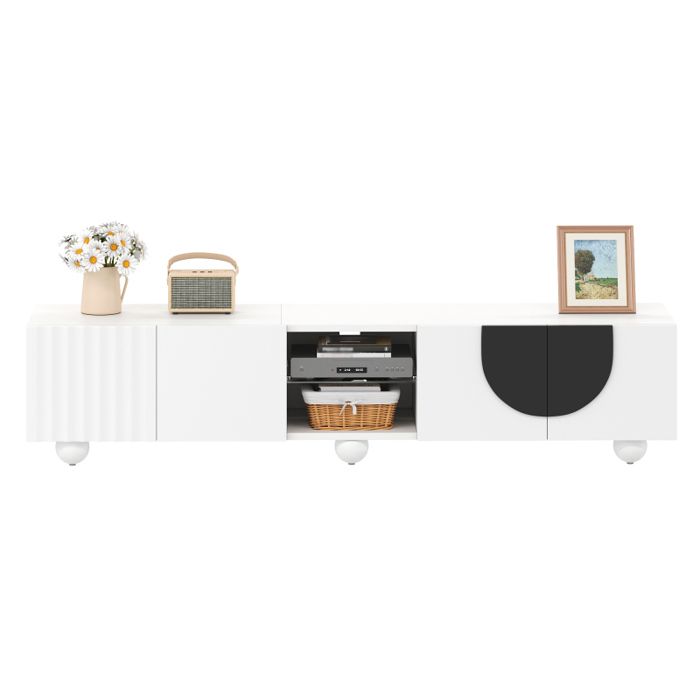 Meuble TV Moderne Support TV Design Unique Buffet Bas Salon Banc TV Blanc et Noir Dimensions 180 x 40 x 41 5 cm (L x l x H)