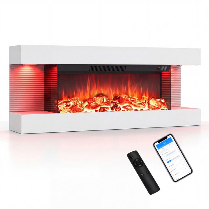Cheminée Électrique Murale 3 Côtés 750/1500W COSTWAY