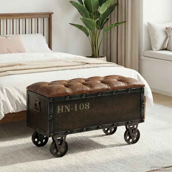 Elégance-Chic Banc de rangement - Bois massif et similicuir - 805x41x50 cm - Meuble banquette_001236097