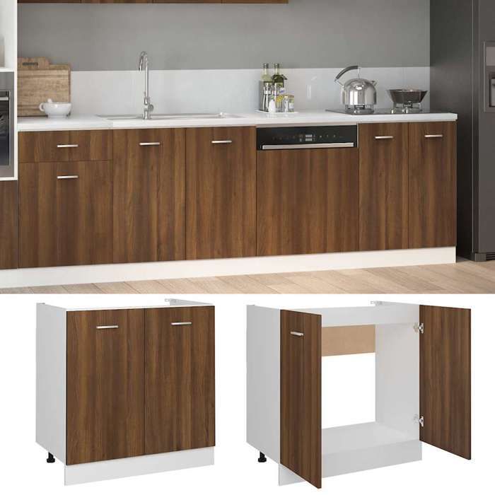 Elégance-Chic Meuble sous évier Lyon - Chêne brun - 80 x 46 x 81 5 cm - Bois dingénierie - Cabinet de rangement - vaste espace_0