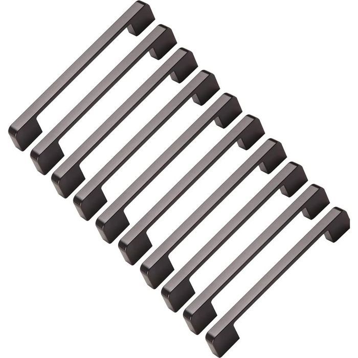 Lot de 10 poignées de meuble noires entraxe 224 mm cuisine et armoire Lot de 10 poignées de meuble noires entraxe 224 mm cuisine et armoire
