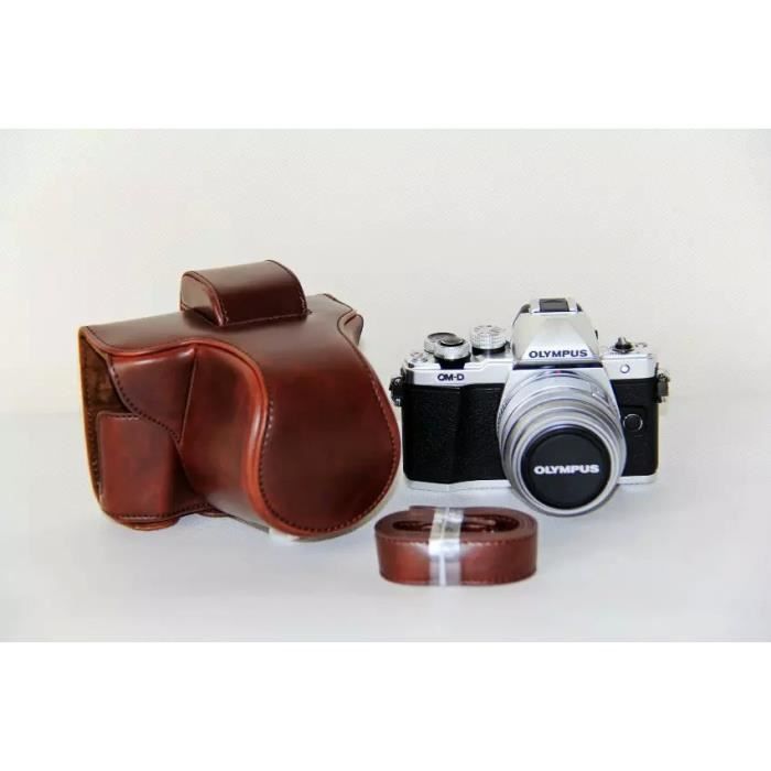 Café - Étui en cuir Pu pour appareil photo Olympus, housse avec sangle pour appareil photo EM10 Mark II EM10