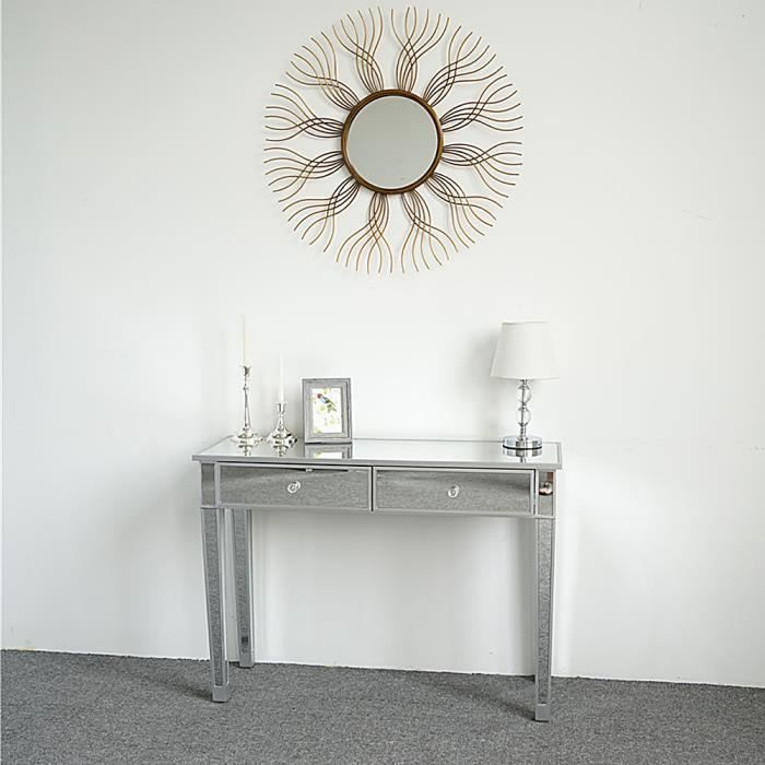 table console miroir avec 2 tiroirs stockage meuble mobilier salon 105 x 36 x 76cm