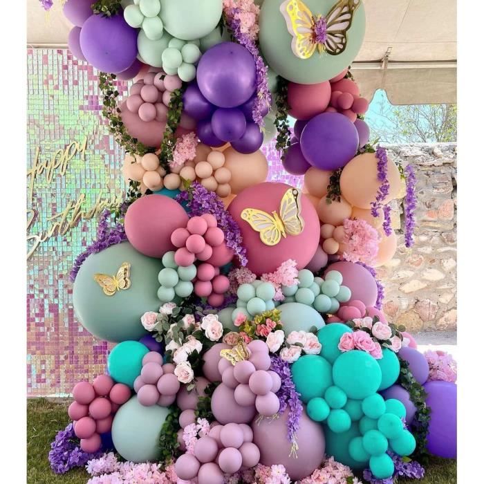 Kit De Guirlande De Ballons Violet Rose Et Rose Tiffany Bleu Macaron, Vert,  Orange, 189 Pièces Rouge Pastel, Lilas, Violet M[t4638] - Cdiscount Maison