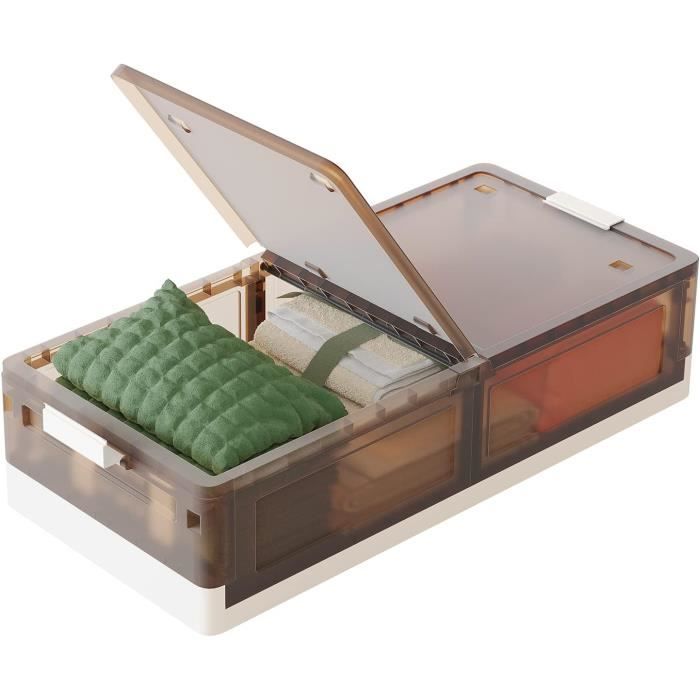 boîte de rangement sous lit en plastique avec flip-open couvercle, bac de rangement pliable avec roues, organisateur sous lit pour