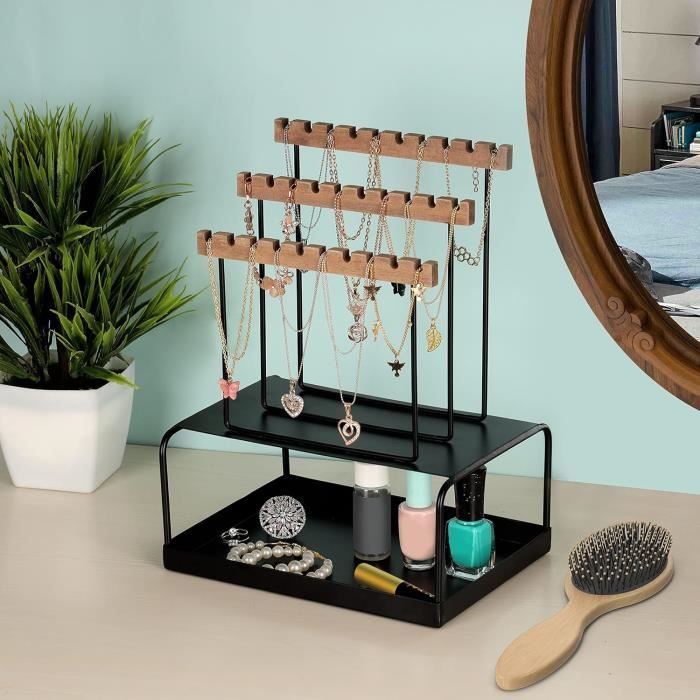 Présentoir Bijoux Noir À 3 Étages Avec Base En Métal Noir - 30 Fentes ...