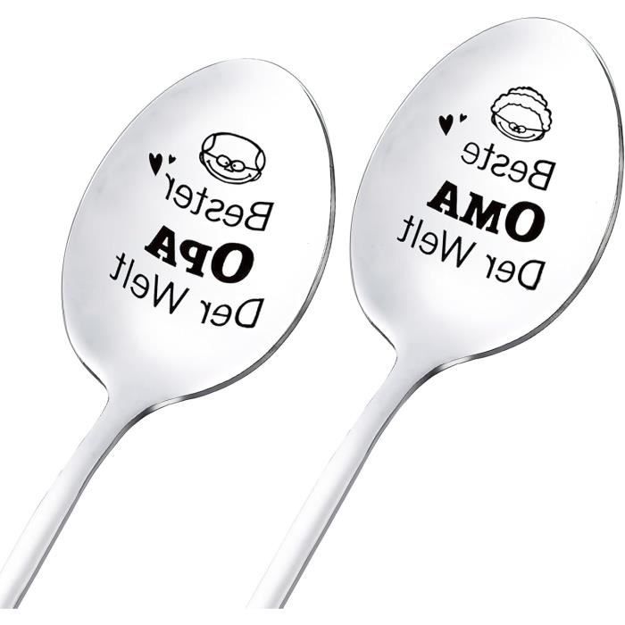 Lot De 2 Cuillères à Café Gravées - Cadeau Pour Grands-Parents (Papi/Mamie), En Acier Inoxydable, Lavable Lave-vaisselle - 1