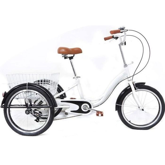 20'' Tricycle Adulte Vélo Pédale Tricycle + Panier d'achat Convient pour Personnes âgées