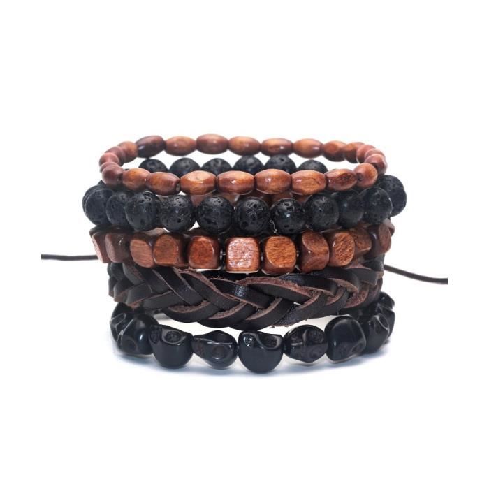 Combo 5 Bracelets Assortis Pour Homme En Cuir Bois Et Pierre Marron Achat Vente Bracelet Gourmette Combo 5 Bracelets Assortis Femme Adulte Cuir Soldes Sur Cdiscount Des Le 20 Janvier Cd