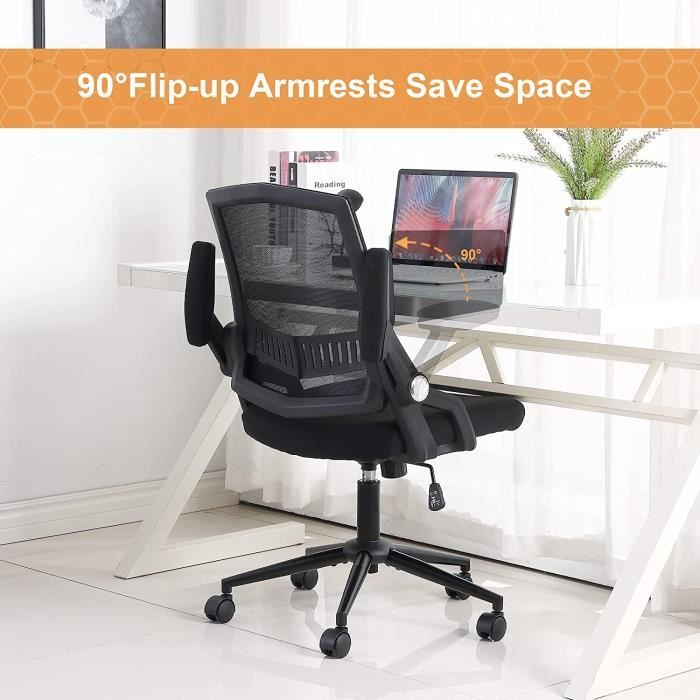 Fauteuil De Bureau Ergonomique Haut - Dossier Double Couche - Réglable En Hauteur - Accoudoirs Rabattables - Tissu Gris - 11