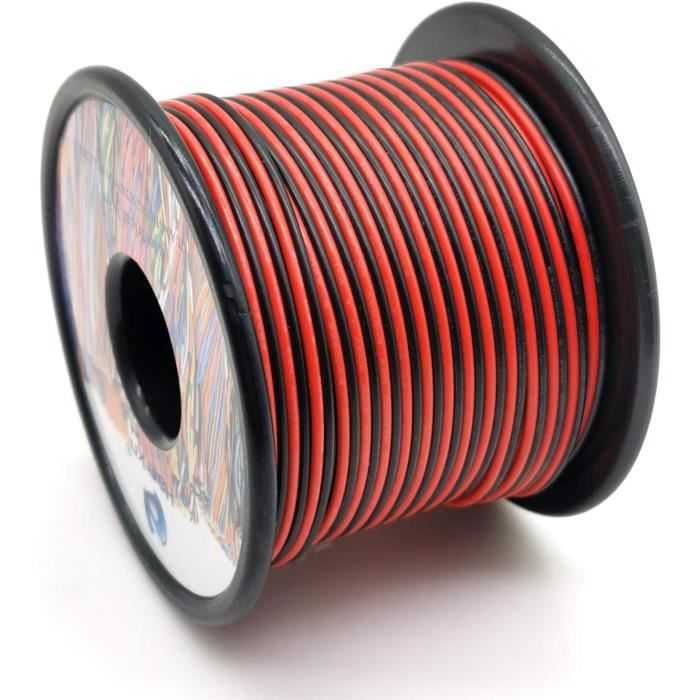 Câble électrique 22AWG - 10 Mètres, 2 Fils Rouge Et Noir - Pour Bandes LED, Projets électroniques - Cuivre étamé, Souple Et Facile à Souder