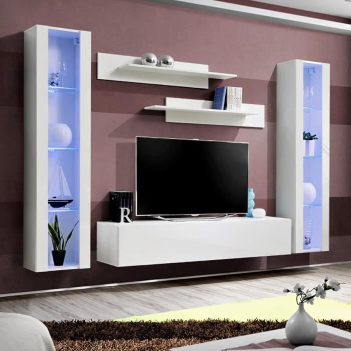 Meuble Tv Suspendu Blanc Laqué 140 Cm Meuble Tele Suspendu Blanc Janina Blanc L 260 X P 40 X H 190 Cm