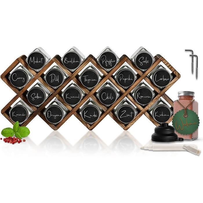 Sonnengold Lot de 9 pots à épices de 120 ml [4,9 x 10 cm] – 9 pots à épices durables et élégants à visser en acier inoxydable et verre 3 sorties différentes