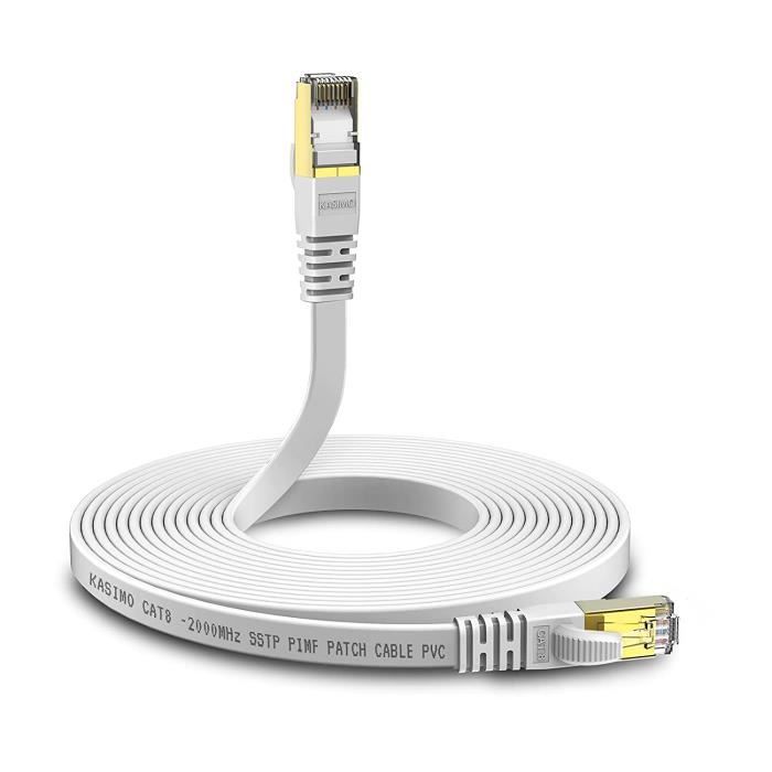 AJW-Câble Ethernet Cat 8 Plat Câble RJ45 Avec Connecteurs Plaqués Or ...