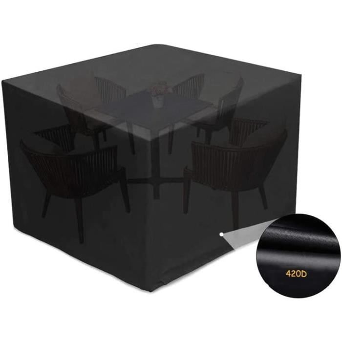 Housse De Protection Pour Table De Jardin 190x90x75 Cm - Noir, Tissu Oxford 420D Imperméable Anti-UV - Corde Et Boucles