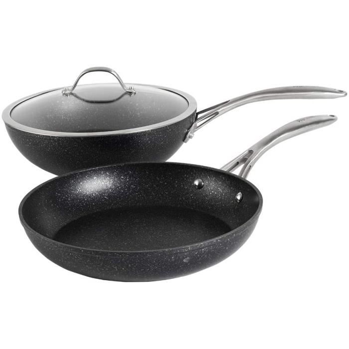 Revêtement Antiadhésif Effet Pierre /& Céramique Renforcée Sans PFOA Poêle à Frire Compatible Tous Feux Dont Induction Manche INOX Isolant ProCook Professional Granite 28cm