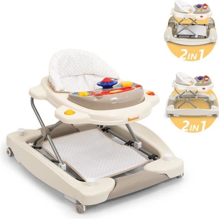 Trotteur Bébé 5 En 1 évolutif - 5 Hauteurs Réglables, Plateau D'activités Musical Amovible - Pour 6 à 18 Mois (jusqu'à 12 Kg)