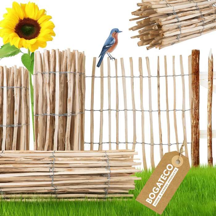 Poteaux De Clôture En Bois De Noisetier Naturel - Lot - Hauteur 150 Cm, Diamètre 9 Cm - Pour Jardin Potager, Terrasses, Déco Naturelle