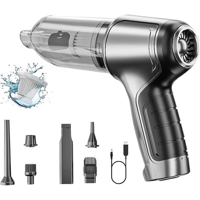 Aspirateur Souffleur 3 En 1 Sans Fil 120W 9000Pa – Mini Aspirateur Voiture Portable Humide/Sec – Gris Puissant & Léger
