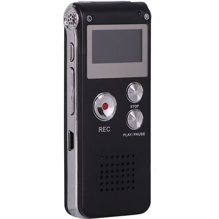Enregistreur vocal numérique 8G Enregistreur audio Lecteur MP3 Port audio Noir