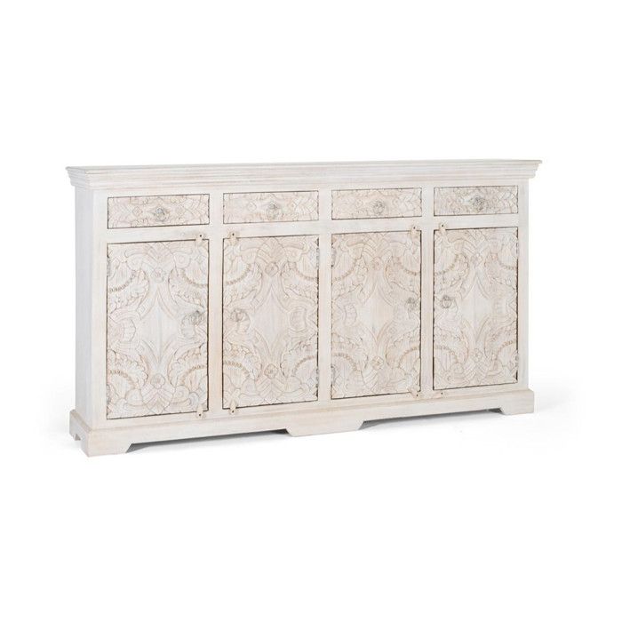 sublime armoire vitrine en bois de manguier blanc vieilli collection ARMARIO Y VITRINA