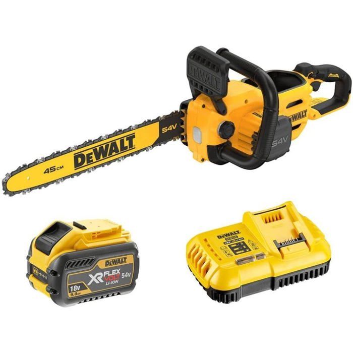 Tronçonneuse à chaîne sans fil 54 volts 45cm DEWALT avec 1 batterie 54V 3.0Ah chargeur DCMCS574X1 QW - vue 1