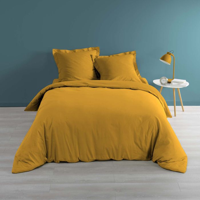 Housse de couette percale de coton luxe 220 x 240 cm Jaune ocre Housse de couette percale de coton luxe 220 x 240 cm Jaune ocre