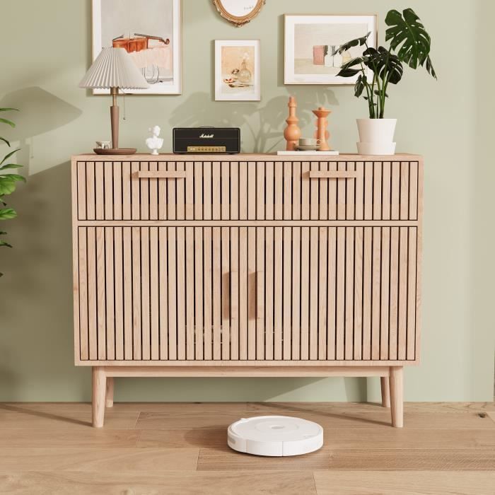 Buffet de cuisine avec 2 Tiroirs et 2 portes pour la chambre à coucher 100x35x80 couleur bois
