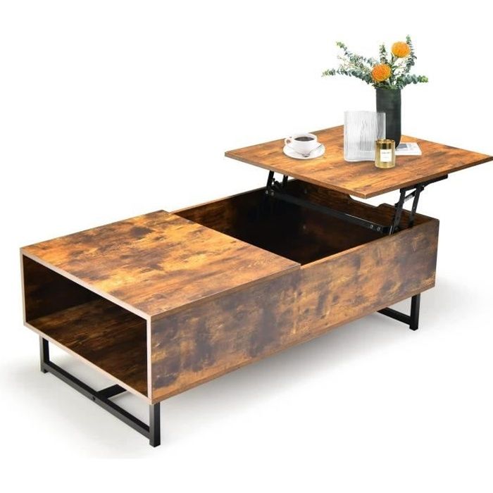 GOPLUS Table Basse Plateau Relevable Séparé-110L x 60l x38H cm-Table de Salon Rectangulaire avec Vérin à Gaz-Style