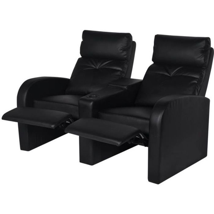 Canapé inclinable Cinéma maison 2 sièges en cuir synthétique Noir