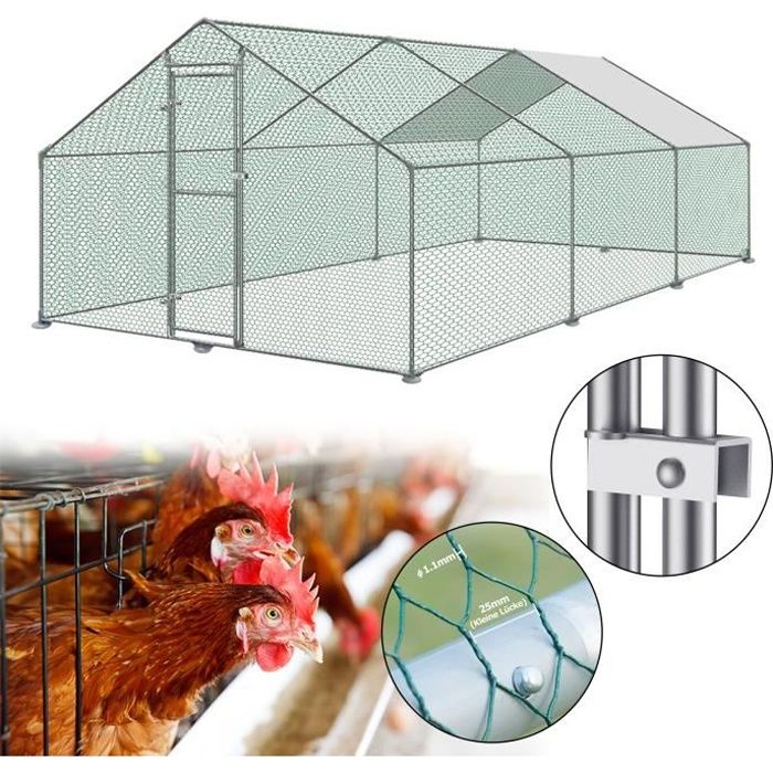 Meilleurs prix pour Enclos à poulailler 3 x 6 x 2 m, toit d'ombrage cadre en acier galvanisé utilisé pour les poules, les volailles, les cages à
