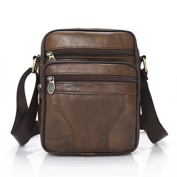 Sacoche Homme Cuir Sacoche Bandouliere Vintage Sac Bandoulière Cartable Pochette Voyage Loisir Bureau Quotidien Ecole Marron