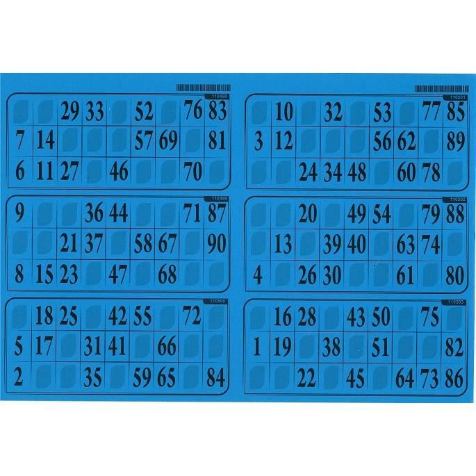 Carton Loto plaque de 6 Traditionnel bleu turquoise - LOTOQUINE