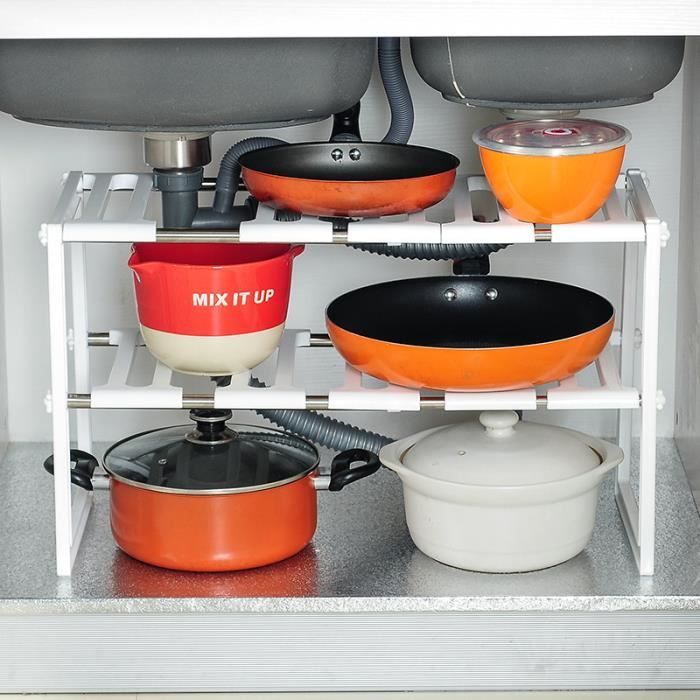 Étagère Télescopique Métal Sous évier - Organisateur De Lavabo Pour Cuisine, Salle De Bain, Bureau, Réglable En Largeur Et Hauteur - 8