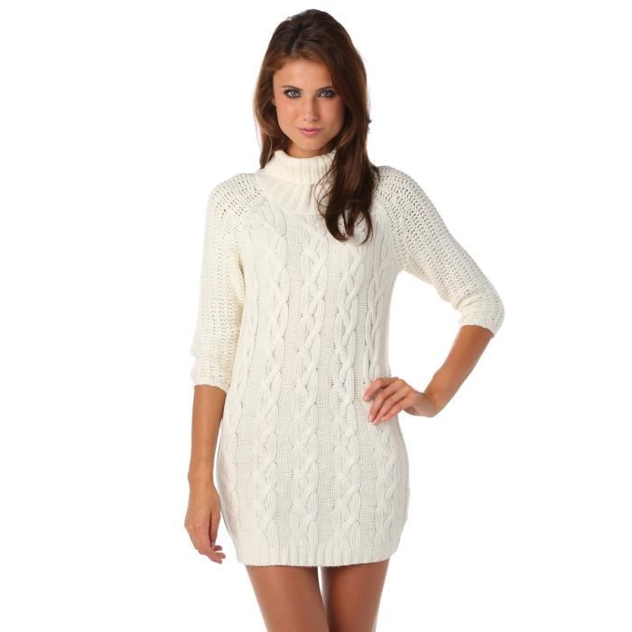 robe pull col roulé blanche