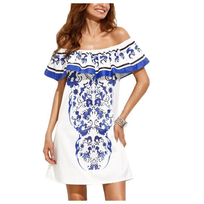 D Ete Plage Robes Pour Femme De Style Boho Dames D Impression Ruche Multicolore De L Epaule Robe Droite Multicolore Achat Vente Robe De Plage Cdiscount