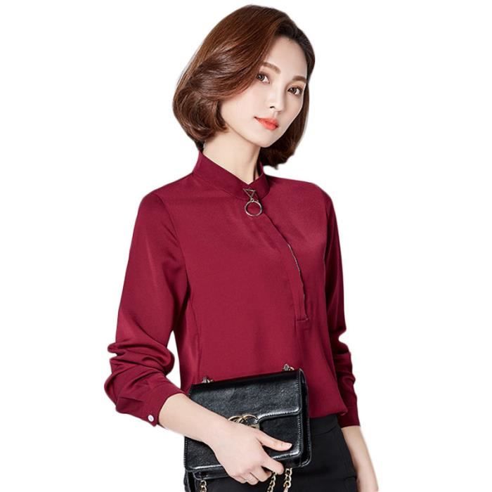 Chemise satin bordeaux new arrivals femme