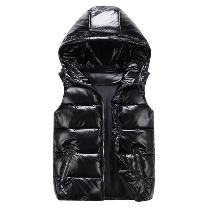 Gilet a capuche en coton brillant pour femme veste rembourree courte gilet femme hiver 2022 Black C7582 Blanc Cdiscount Pret a Porter