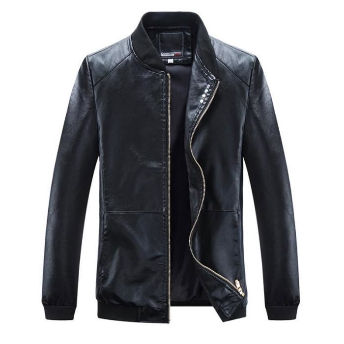 Blouson Homme en Cuir Mi saison Fashion Casual OEIN Noir Coupe normale Veste Cuir PU Confortable