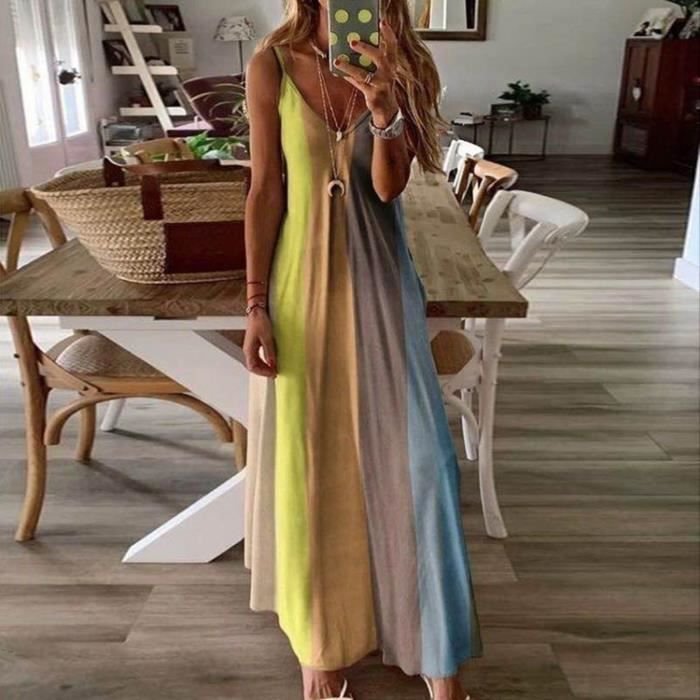 Robe Femmes Sexy Chic t Robe Soiree sans Manches Col Ray en