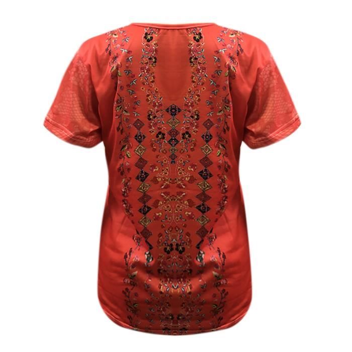 REBOYA T-shirt Été Rétro Femme Col V - Manches Courtes - Motif Fleurs Sauvages Bohème