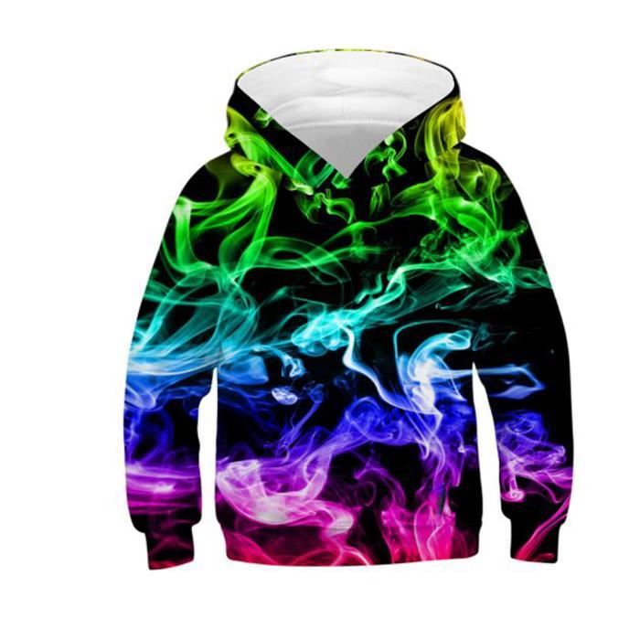 Sweat Shirt a Capuche Enfants Imprime 3D Drole Manches Longues Poche Capuche Pull pour Garcons Et Filles 5 16 Ans Fumee 8 10 ans